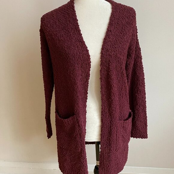 𝅺BOBBEAU BNWT Burgundy Boucle Cardigan Pockets - Picture 3 of 9